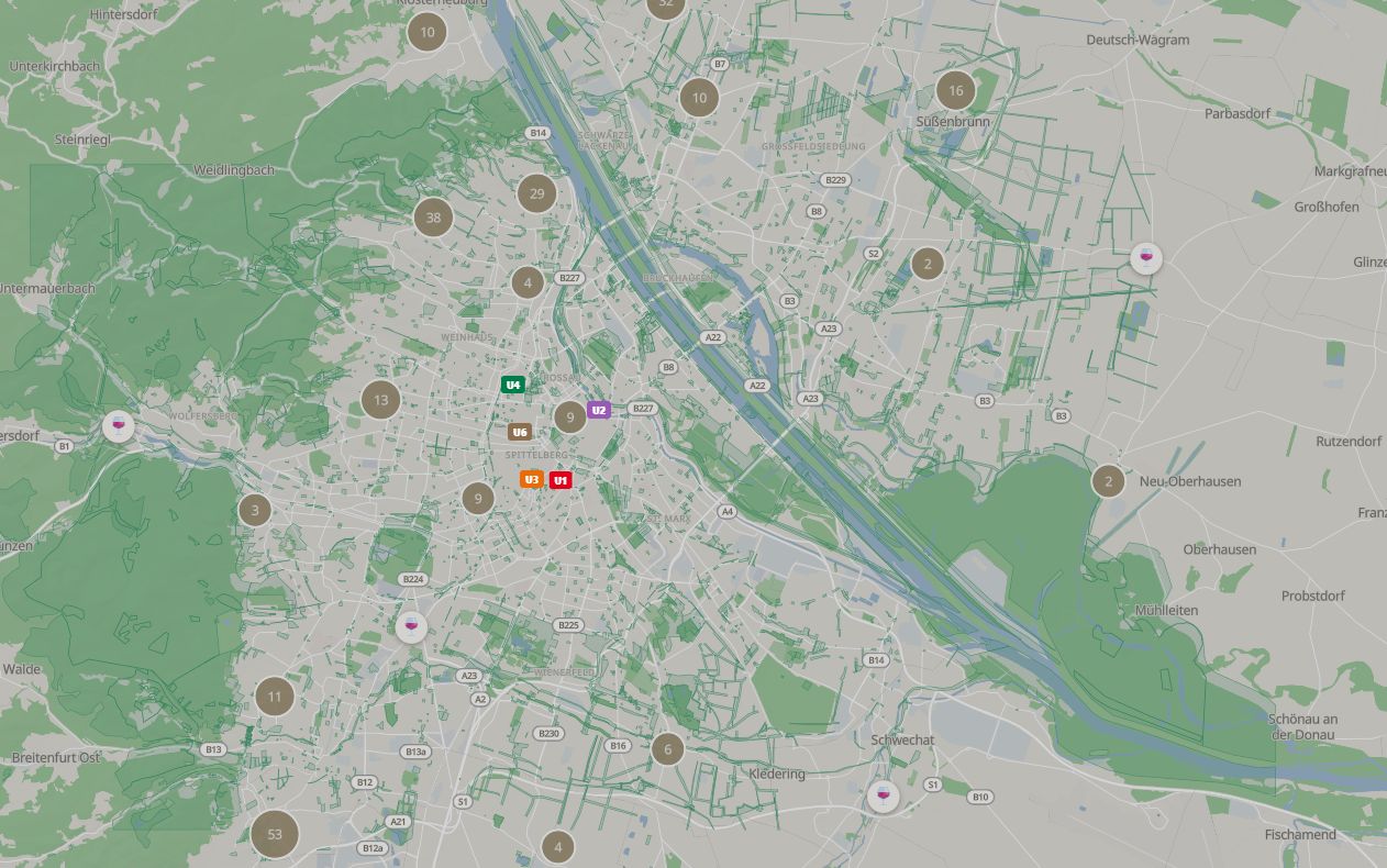 Where do you live among Heurigen and vineyards? — map of Vienna