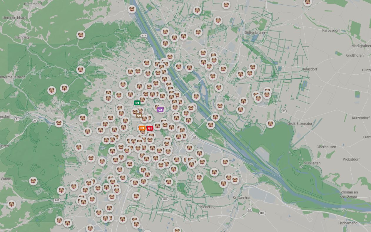 Wo wohnt man in Wien gut mit Hund? — Karte von Wien