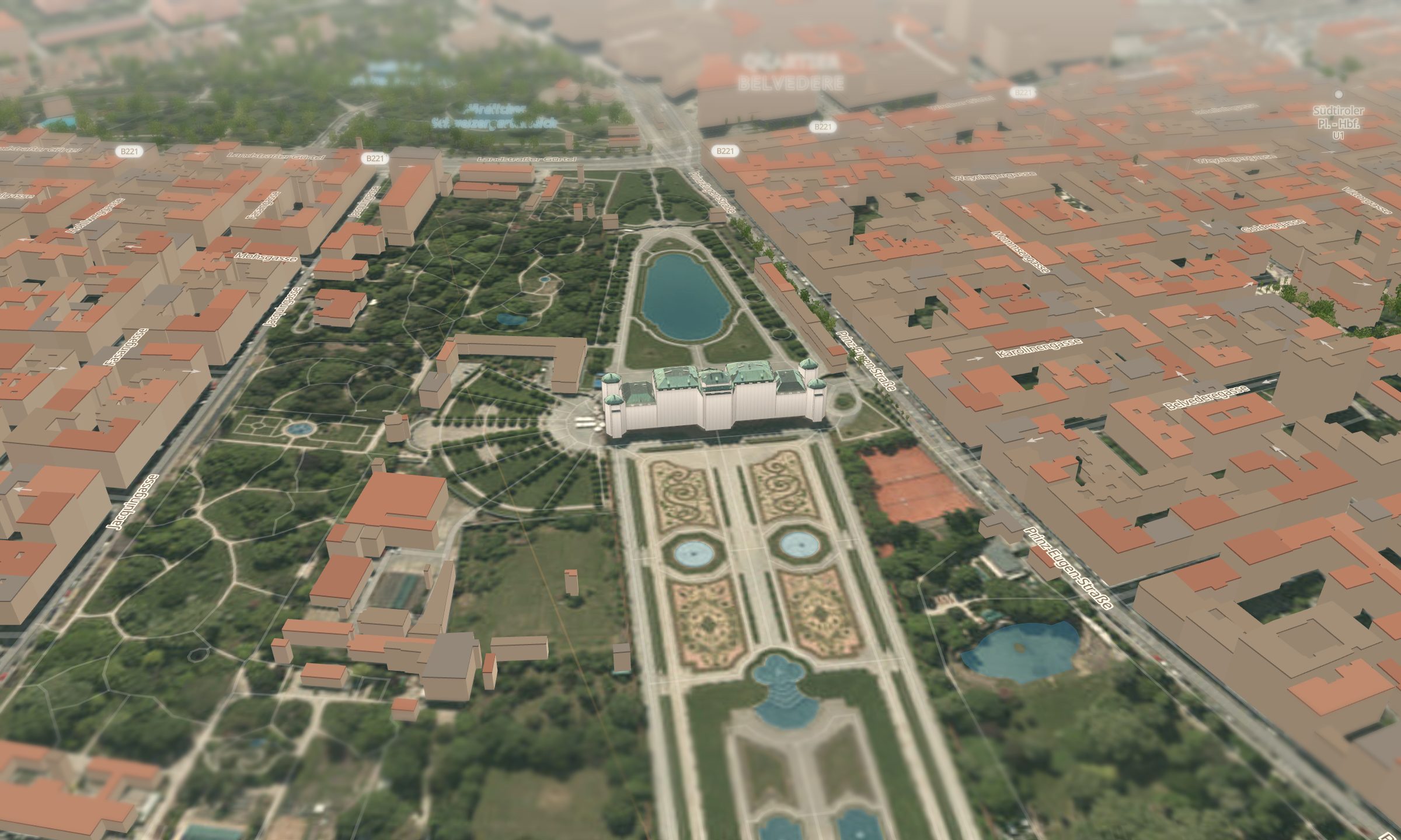 Oberes Belvedere in 3D — Schloss und Gartenanlage