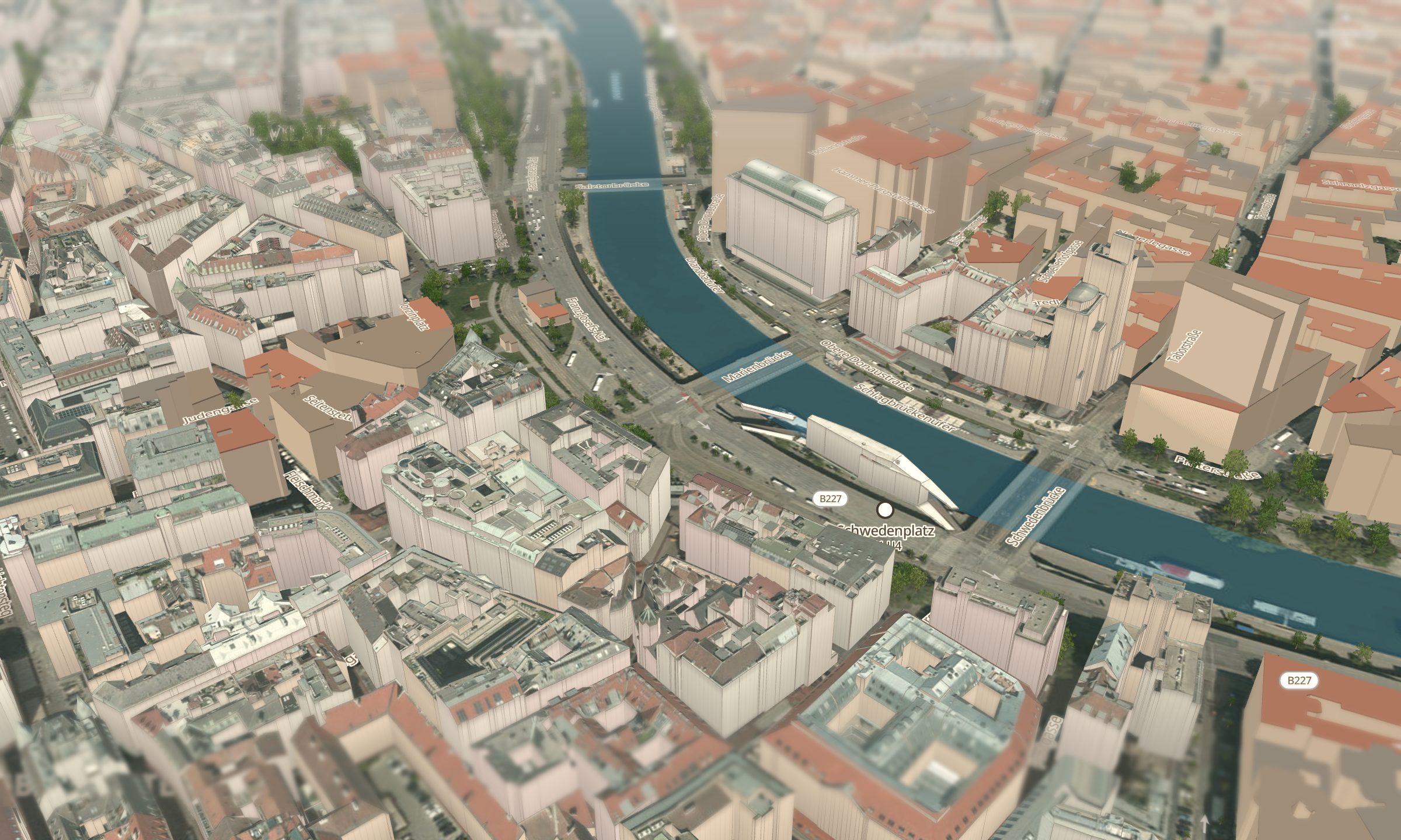 Schwedenplatz und Donaukanal in 3D