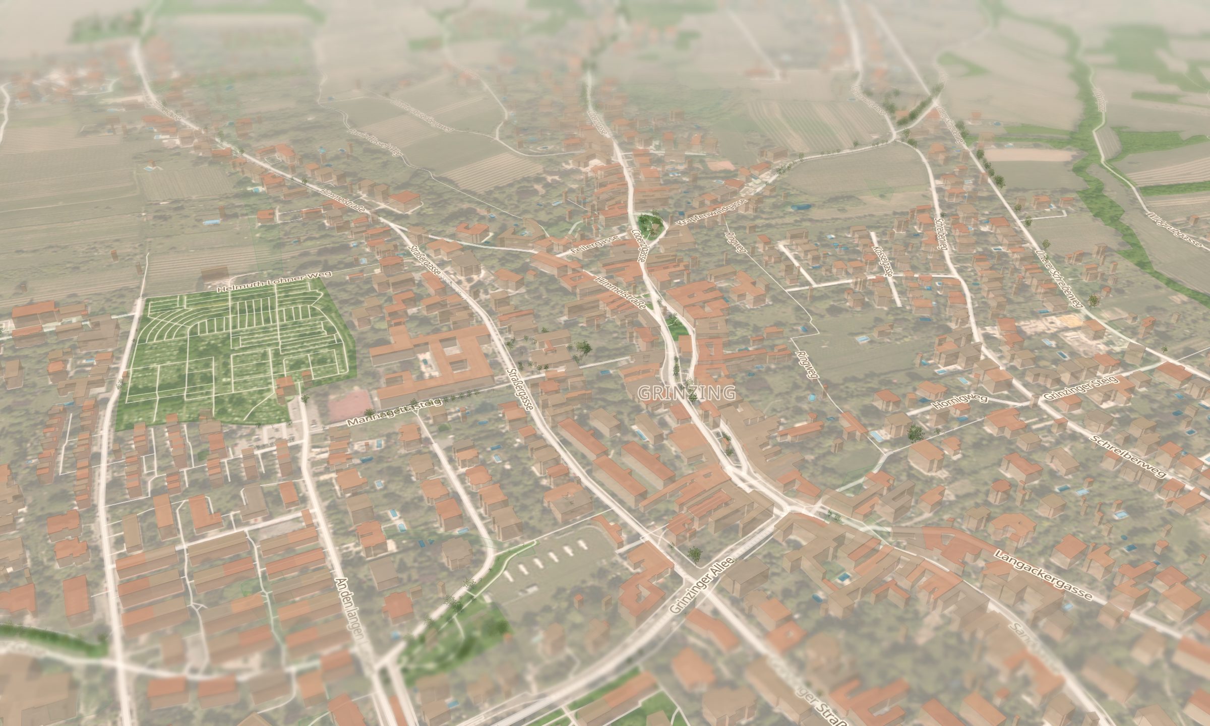 Grinzing in 3D — Weinberge und Dorfkern am Hang
