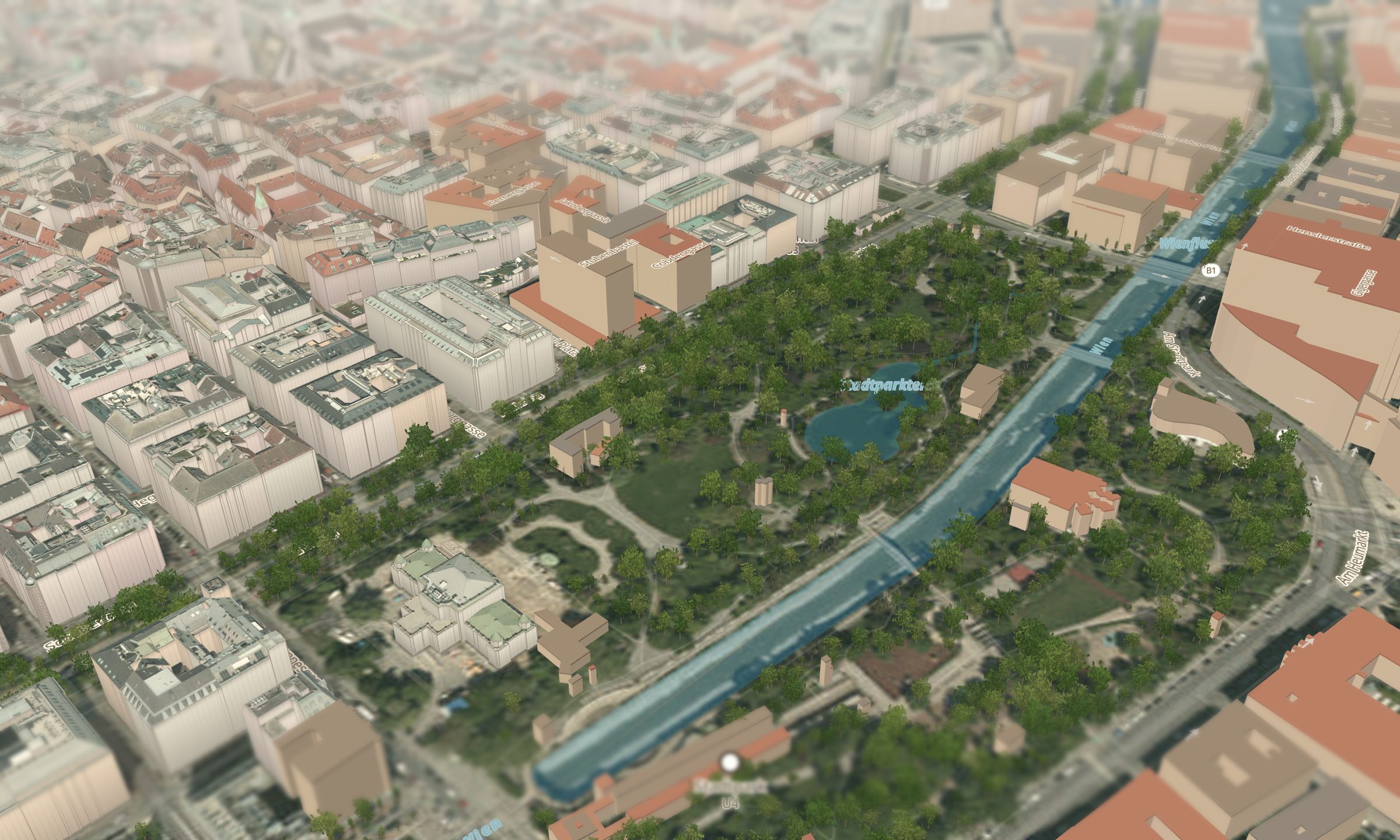 Stadtpark in 3D — alte Baumkronen aus dem Baumkataster