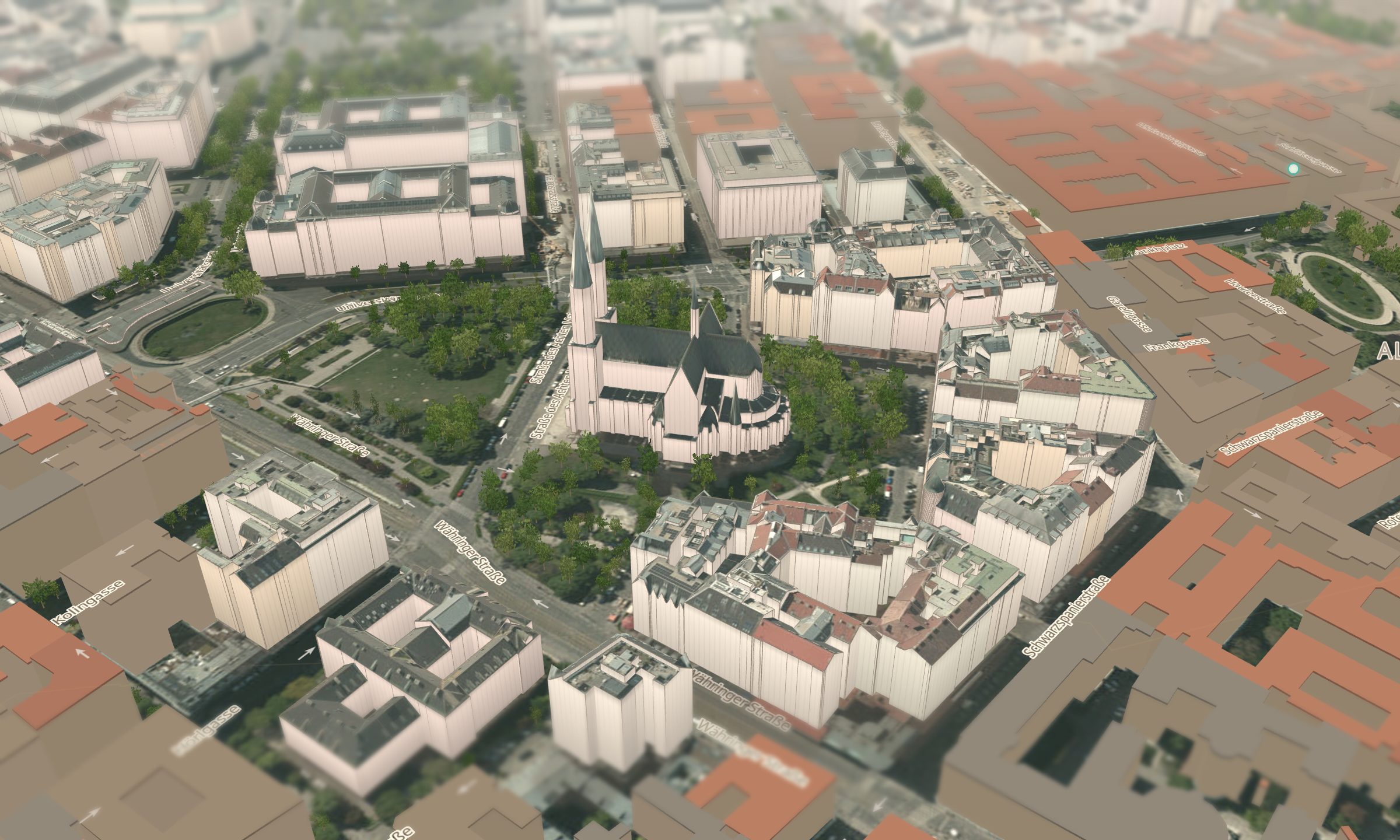 Votivkirche und Universität in 3D